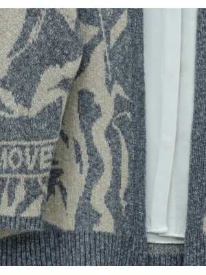 كارديجان محبوك كاجوال بنقوش -اللون النيلي