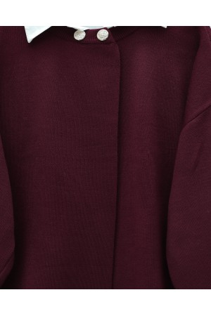 Çift Düğmeli Salaş Triko Panço -Bordo