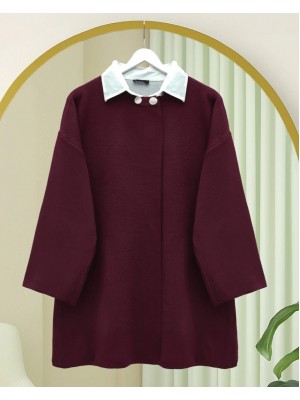 Çift Düğmeli Salaş Triko Panço -Bordo