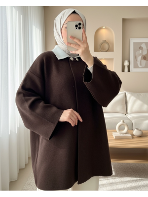 Çift Düğmeli Salaş Triko Panço -K. Kahve