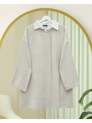 Çift Düğmeli Salaş Triko Panço -Taş