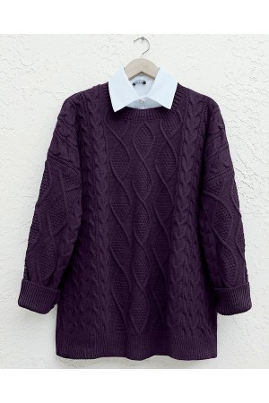 Honeycomb Pattern Loose Knitwear Sweater        - Purple