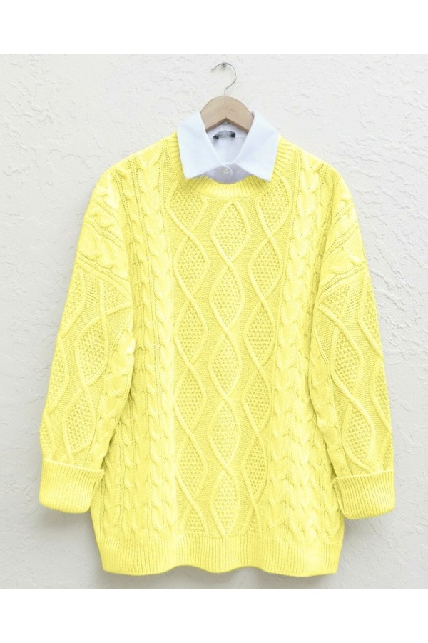 Honeycomb Pattern Loose Knitwear Sweater        -Yellow