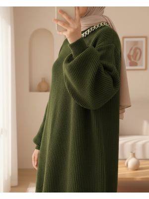 Balon Kol Yumoş Örme Triko Tunik   -Kamuflaj