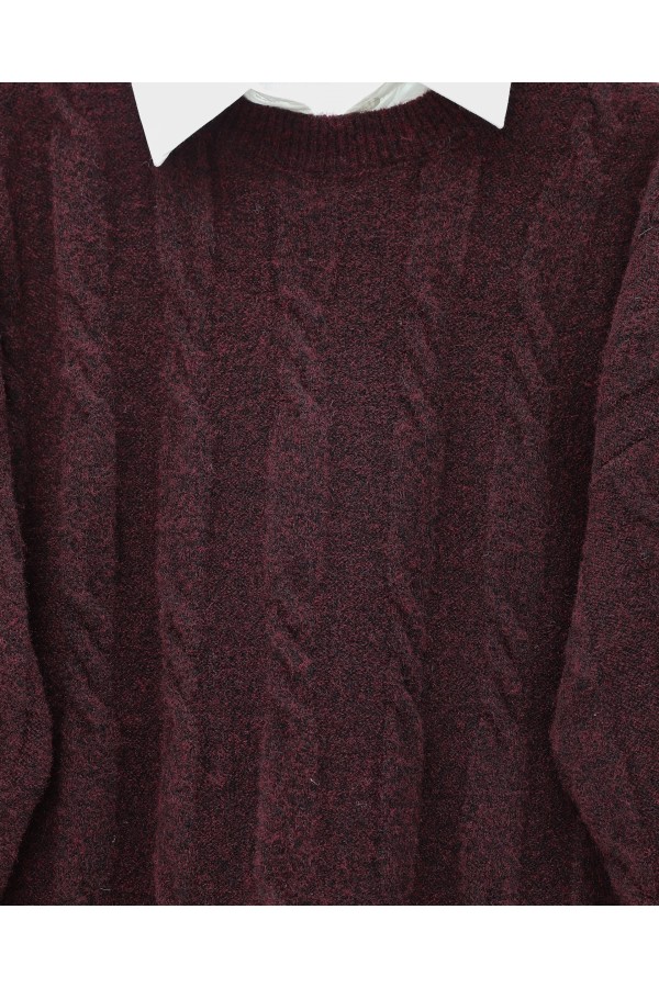 Soft Knitted Sweater with Embossed Pattern -Maroon