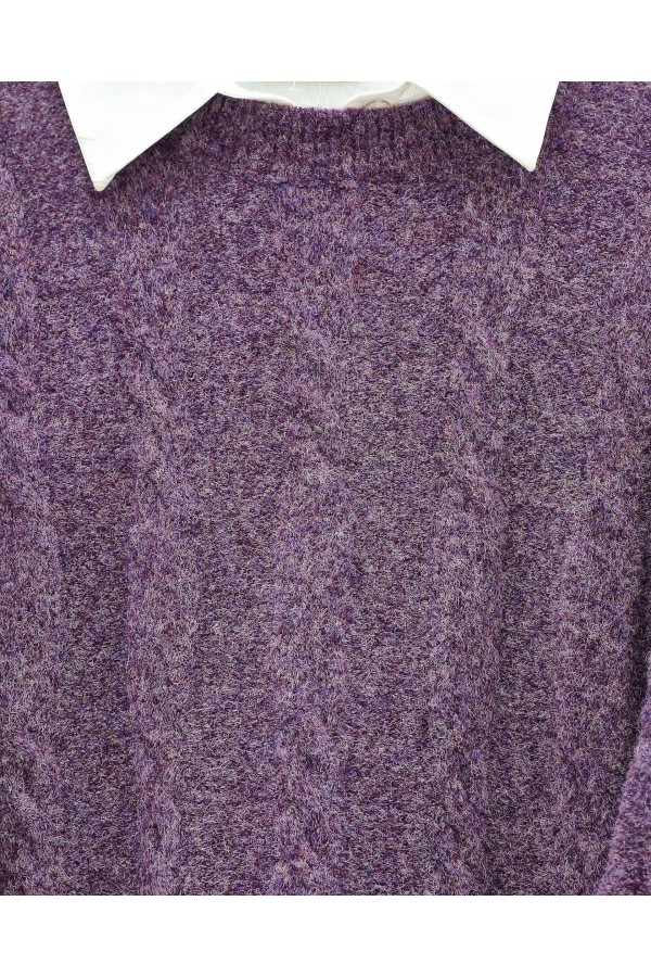 Soft Knitted Sweater with Embossed Pattern - Purple