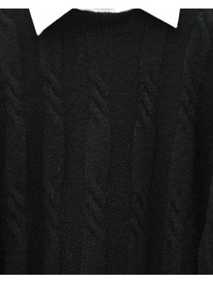 Kabartma Desenli Yumoş Triko Kazak -Siyah