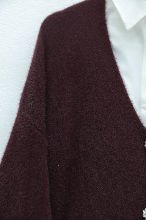 Buttoned Front Bearded Casual Knit Cardigan   -Maroon