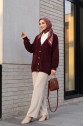 Buttoned Front Bearded Casual Knit Cardigan -Maroon