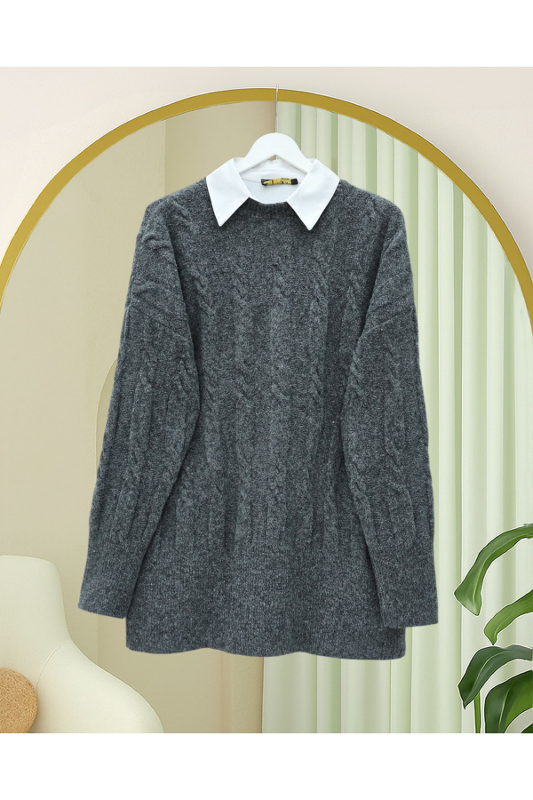 Soft Knitted Sweater with Embossed Pattern   -Smoked 