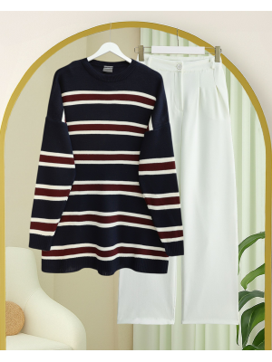 Renkli Çizgili Salaş Triko Tunik -Laci