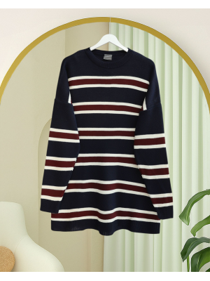 Renkli Çizgili Salaş Triko Tunik -Laci