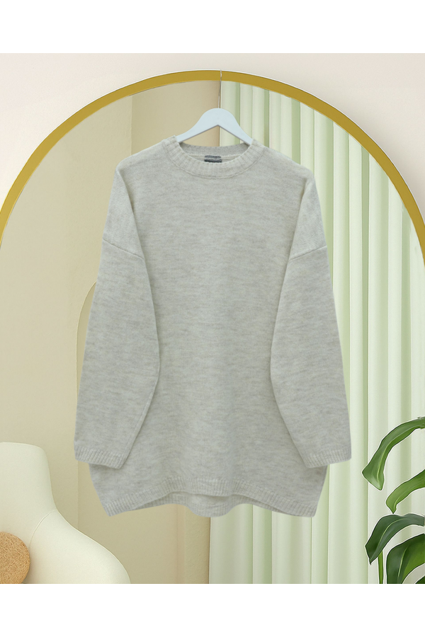 Round  Neck Loose Knit Sweater -Stone