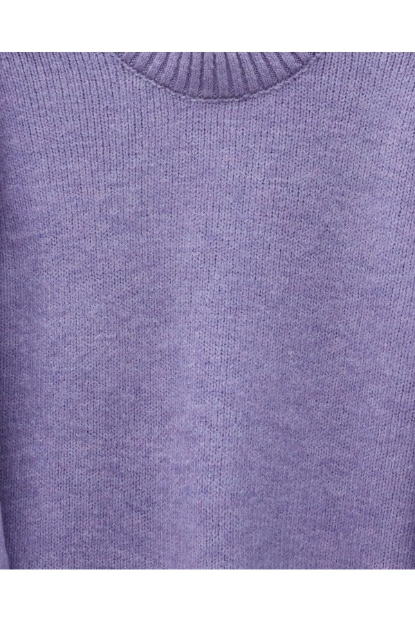 Crew Neck Skirted Ribbed Casual Knitwear Sweater            -Lilac