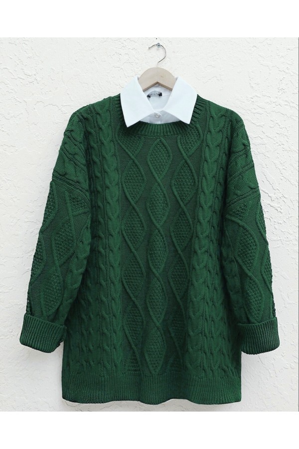 Honeycomb Pattern Loose Knitwear Sweater           -Dark green