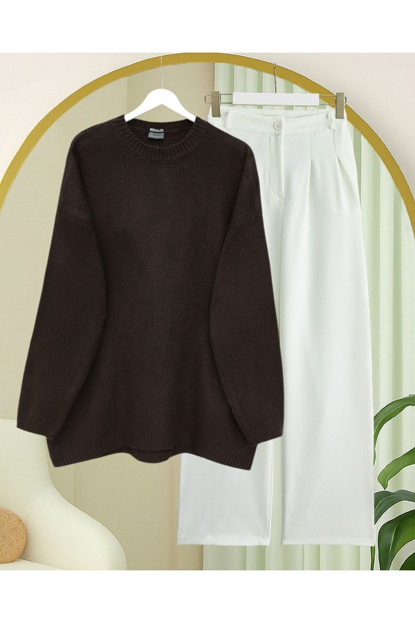 Round  Neck Loose Knit Sweater   -Dark Coffee