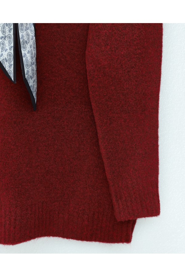 Soft Knitted Sweater with Scarf  -Maroon