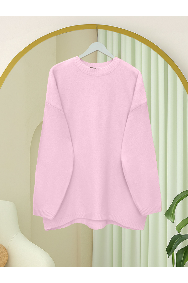 Round  Neck Loose Knit Sweater    -Powder