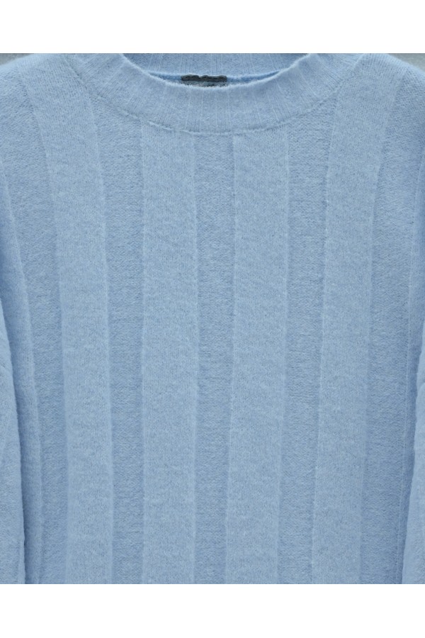Half-Neck Striped Patterned Soft Knit Sweater -Baby Blue