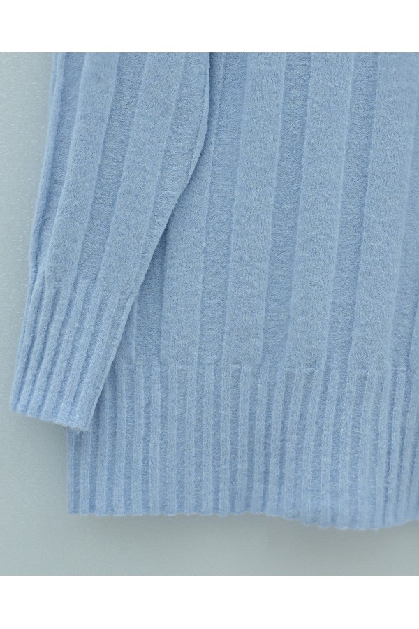 Half-Neck Striped Patterned Soft Knit Sweater -Baby Blue