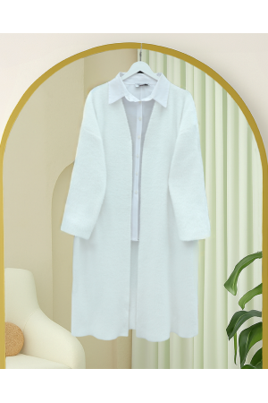 Sakallı Uzun Yumoş Hırka -Beyaz