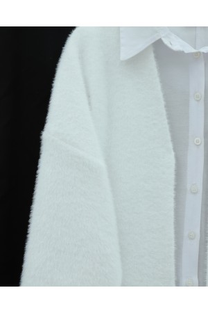 Sakallı Uzun Yumoş Hırka -Beyaz