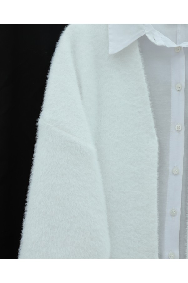 Long, Fluffy Cardigan with Beard -White