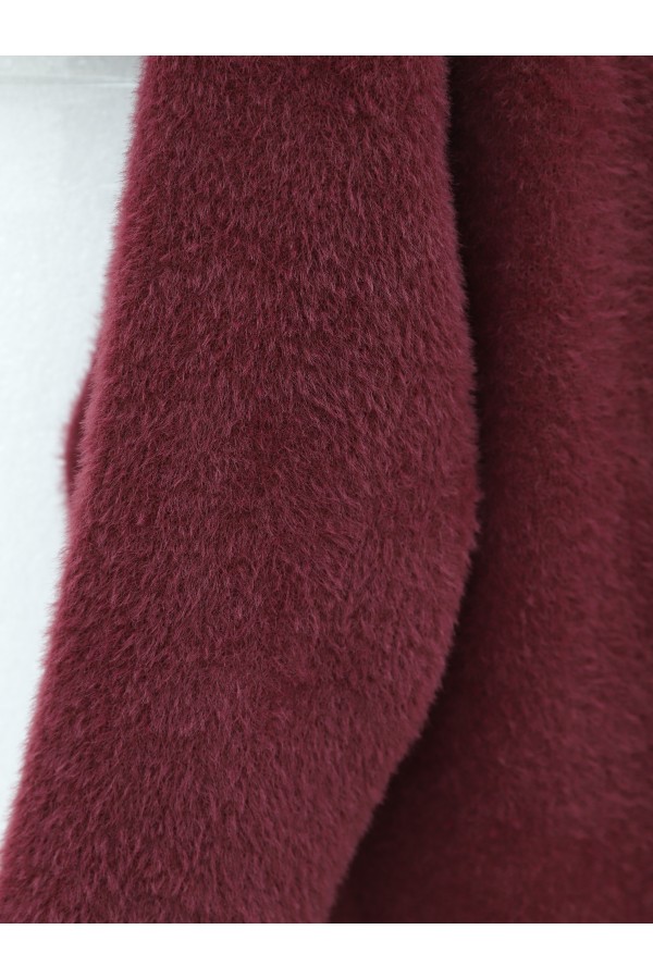 Long, Fluffy Cardigan with Beard -Maroon