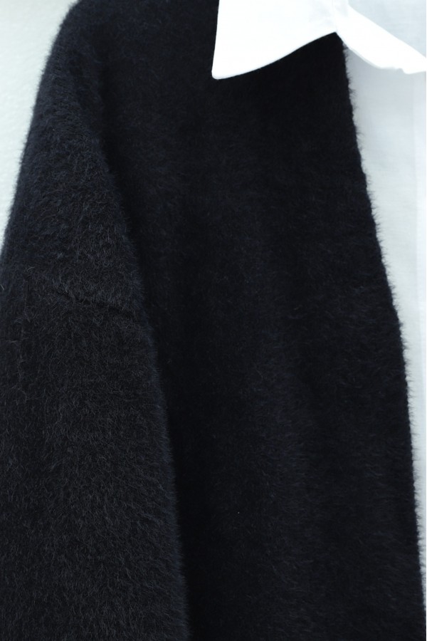 Long, Fluffy Cardigan with Beard -Black