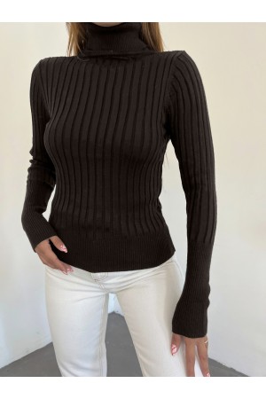 Turtleneck Corduroy Knitwear Sweater       -بني محروق