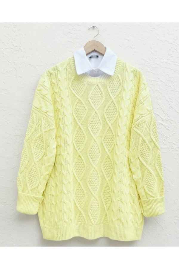 Honeycomb Pattern Loose Knitwear Sweater             -Light yellow