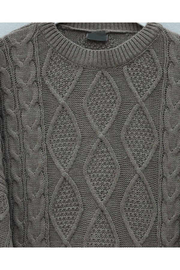 Honeycomb Pattern Loose Knitwear Sweater             - Soil