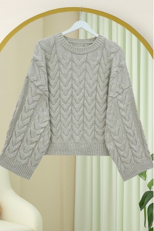 كنزة صوفية قصيرة فضفاضة بنقشة محبوكة -حجر