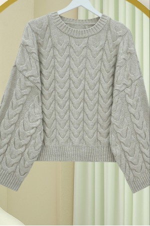 كنزة صوفية قصيرة فضفاضة بنقشة محبوكة -حجر