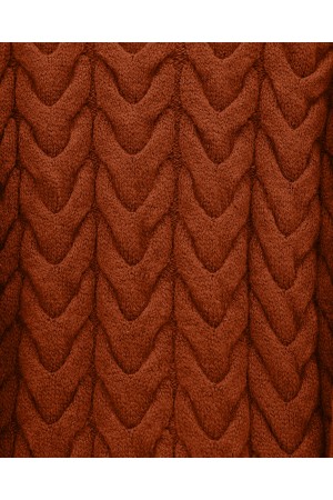 Örgü Desenli Salaş Krop Triko Kazak  -Kiremit