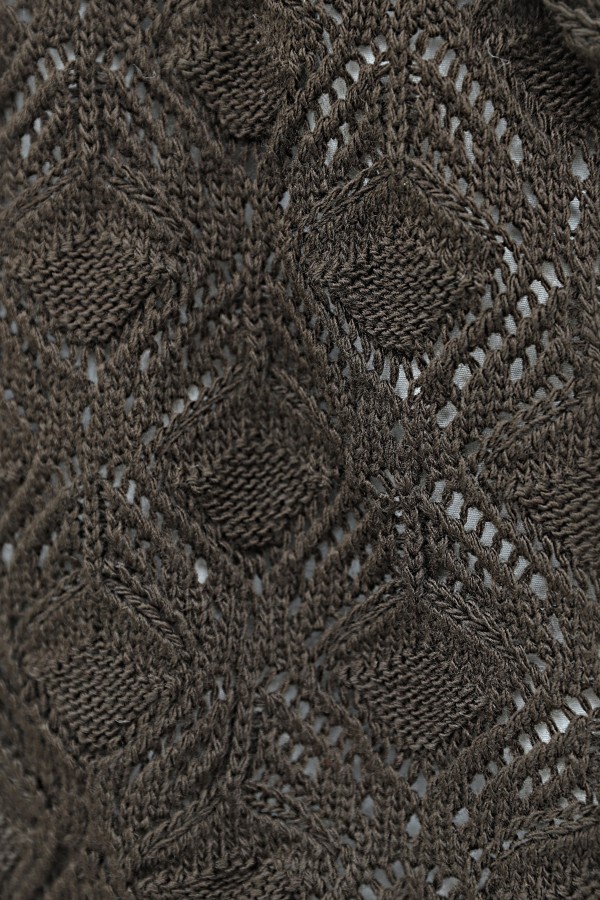 Patterned Mid-Length Knitted Cardigan -Brown