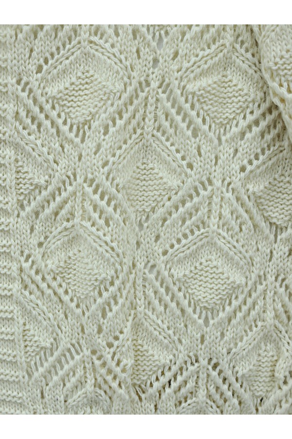 Patterned Mid-Length Knitted Cardigan -Cream color
