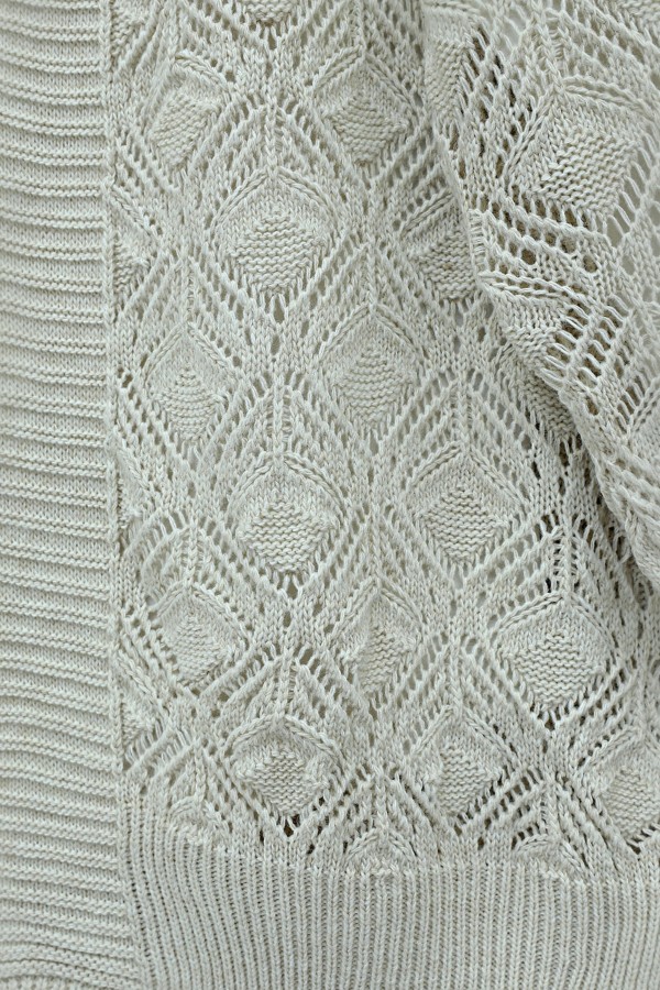 Patterned Mid-Length Knitted Cardigan -Stone