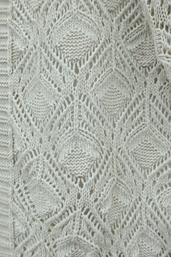 Patterned Mid-Length Knitted Cardigan -Stone