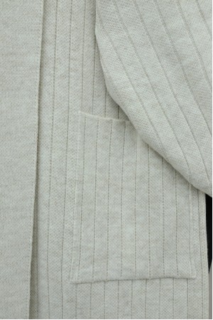 Kolu Düğme Detaylı Fitilli Uzun Triko Hırka -Taş