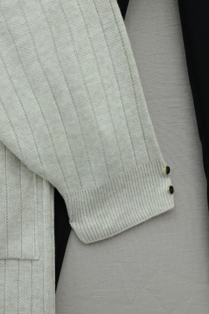 Kolu Düğme Detaylı Fitilli Uzun Triko Hırka -Taş