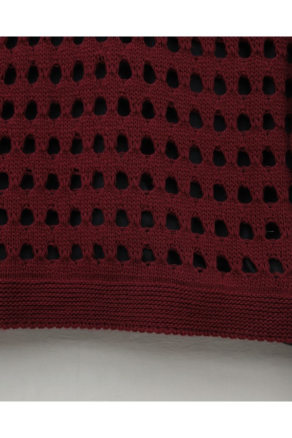 Boat Neck Openwork Knit Sweater -Maroon