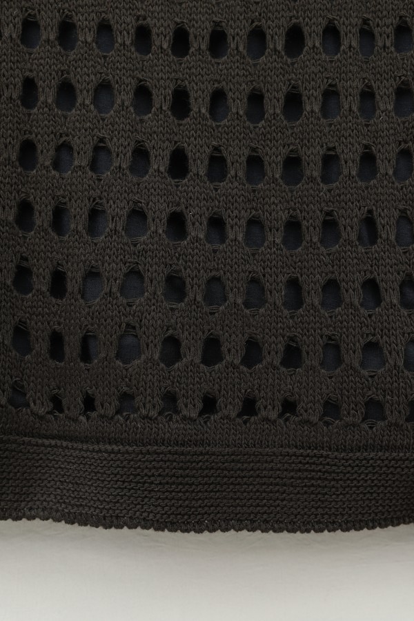 Boat Neck Openwork Knit Sweater -Dark Coffee