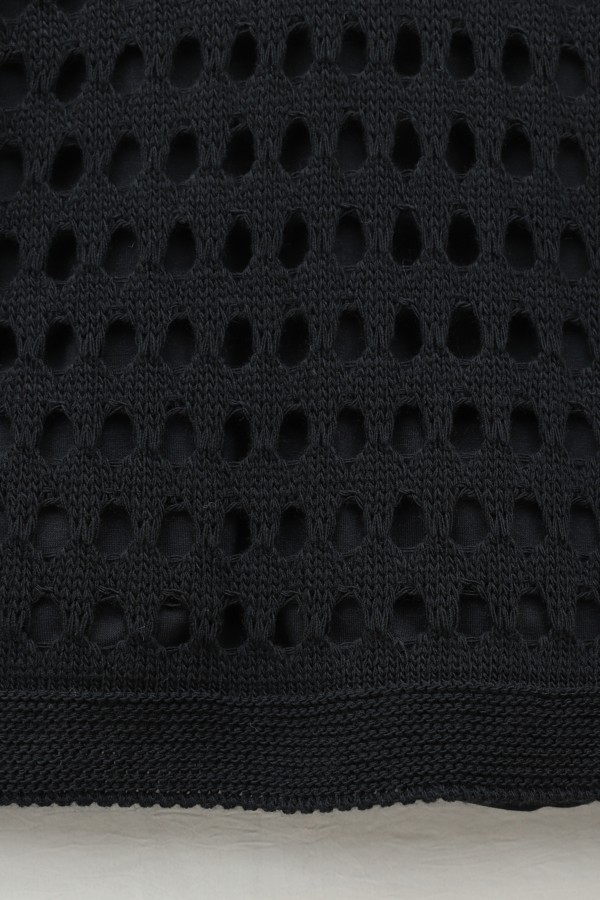 Boat Neck Openwork Knit Sweater -Black