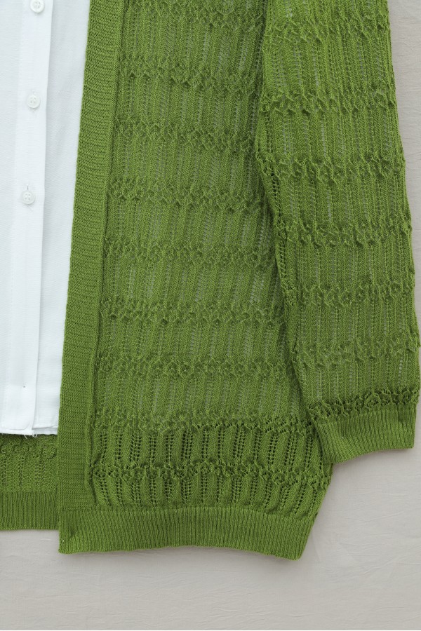 Openwork Patterned Spring Cardigan   -PISTACHIO GREEN