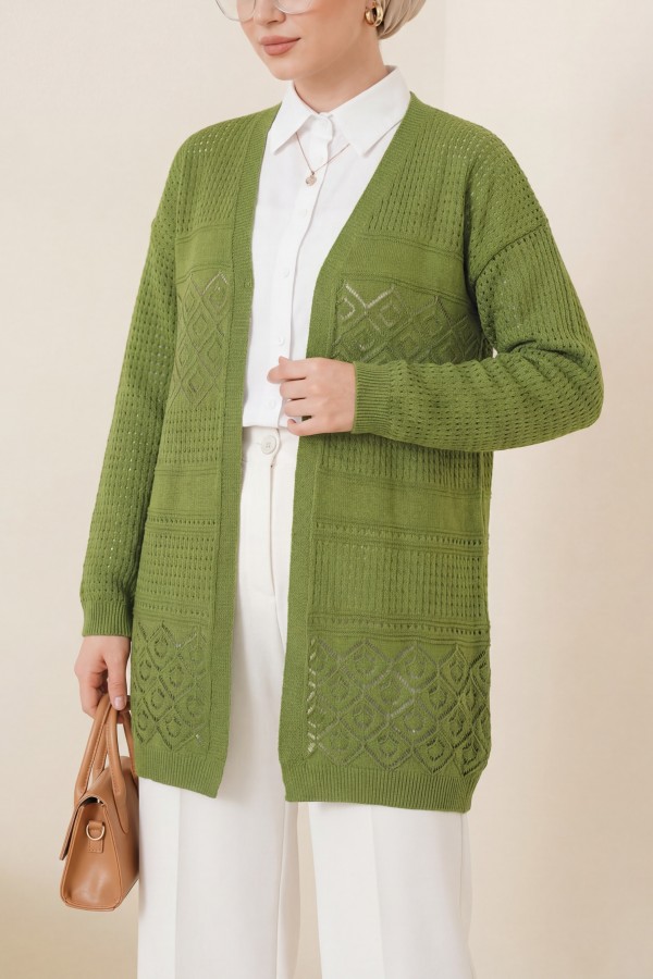 Openwork Seasonal Knitwear Cardigan    -PISTACHIO GREEN