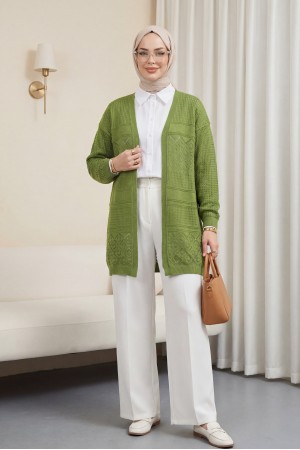 Ajurlu Mevsimlik Triko Hırka     -F.Yeşili