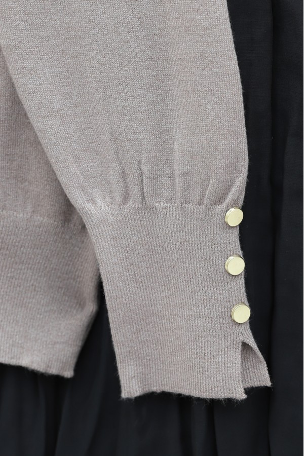 Round Neck Knitted Tunic with Button Detail on Sleeves -Light coffee