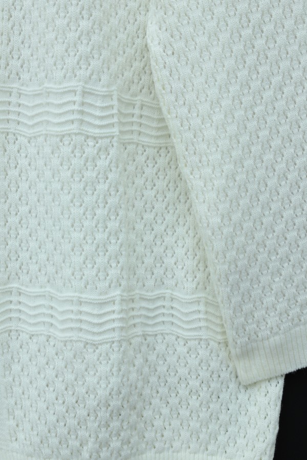 Openwork Wave Pattern Knitted Cardigan -Ecru