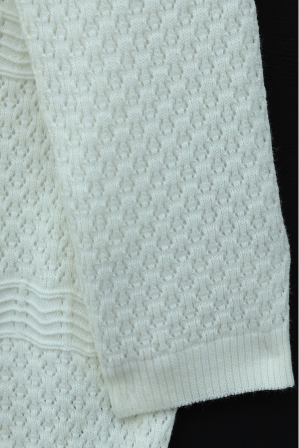 Openwork Wave Pattern Knitted Cardigan -Ecru